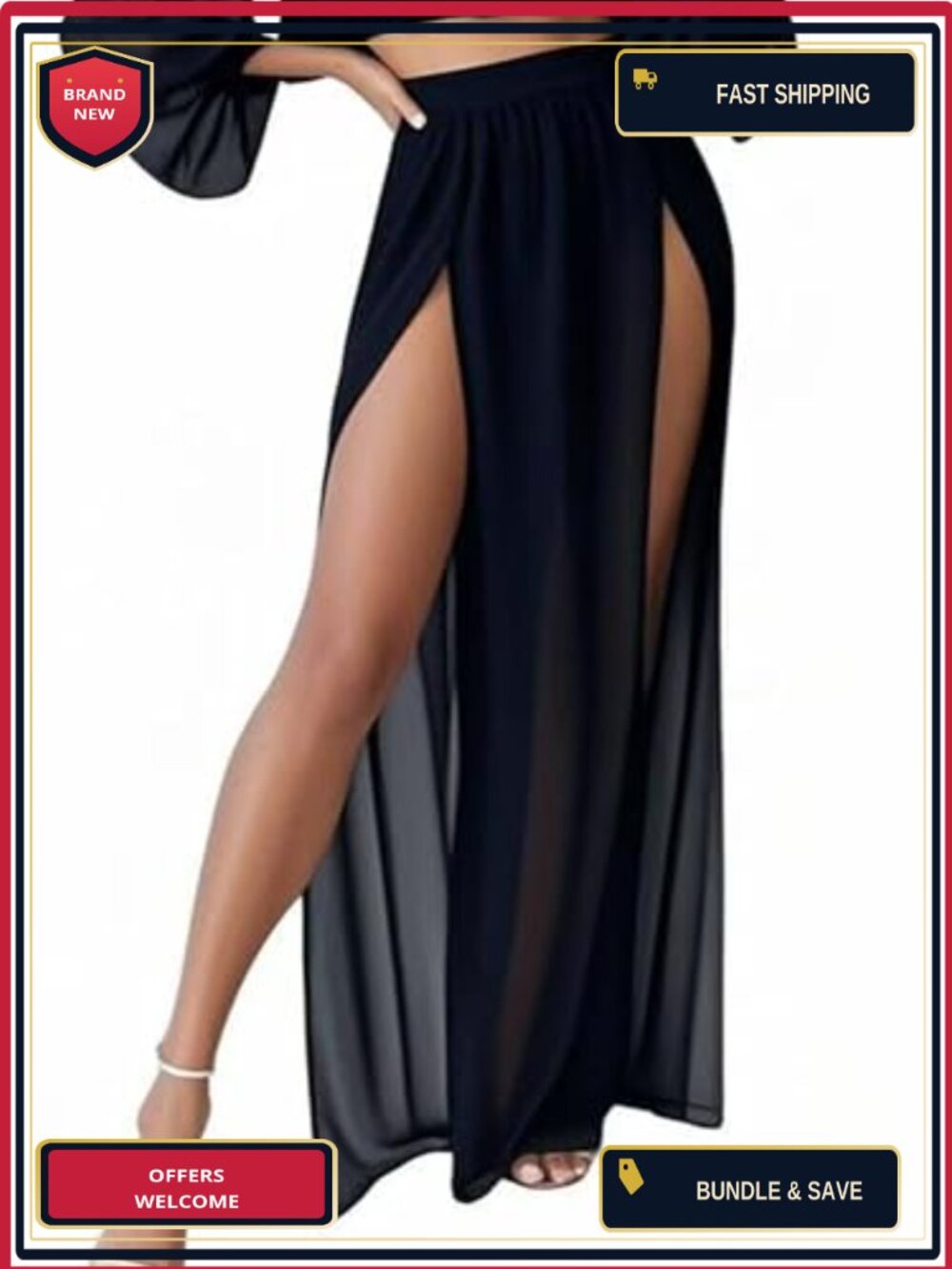 Sheer Mesh Chiffon Double Slit Maxi Cover Up Skirt